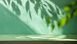 © Arthur - light background of shadows from plant leaves on a delicate light green lime wall, minimalistic background for the presentation of your products, stock wallpaper image template spring summer sun rays