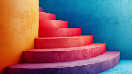 Poster - A colorful staircase with red, yellow, and blue steps