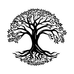 Wall Mural - Tree of life logo black and white vector illustration