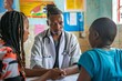 © spyrakot - Healthcare Worker Advising a Young Couple on Family Planning in Clinic Setting - Education, Guidance, Health Awareness