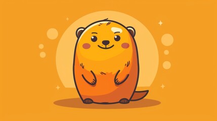 Wall Mural - A cartoon beaver with a smile on its face sitting in front of the sun, AI