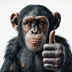 Wall Mural - A monkey, giving a thumb-up, isolated on a white background, full body, ultra realistic