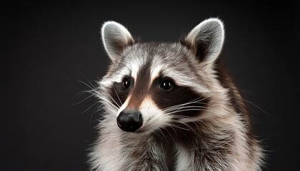 Wall Mural - Raccoon close up head on black background