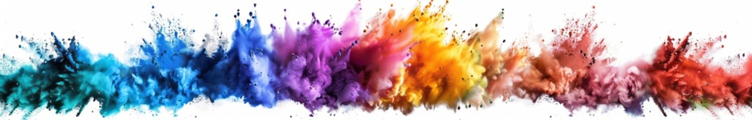 colorful  powder explosion set isolated on white background. 