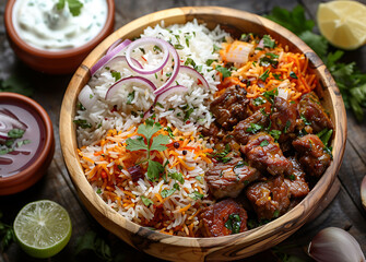 Wall Mural - rice with chicken and vegetables