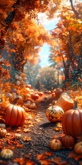 Poster - Pumpkins in the Fall Forest