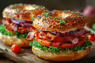 Wall Mural - bagel with cream cheese and chives