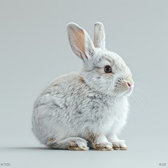 Wall Mural - a photo of a side profile rabbit sitting isolated on a pure white background