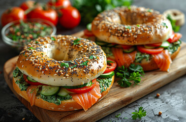 Wall Mural - bagel with cream cheese and chives