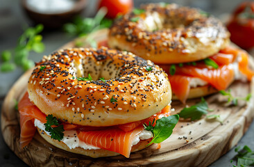 Wall Mural - bagel with cream cheese and chives