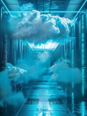 Poster - cloud data storage, database, cloud computing concept. hyper realistic