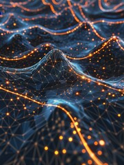 Poster - cyber big data flow blockchain data fields network line connect stream concept of ai technology digi