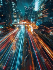 Poster - Digital data flow in urban areas, fast speed transfer. Future digital transformation concept, hyper realistic 