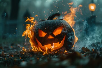 Wall Mural - A pumpkin with a flaming face