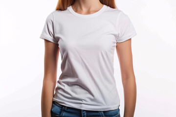 woman in white t-shirt with copy space for print
