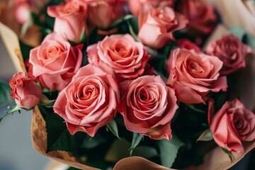 Canvas Print - Pink roses vase table