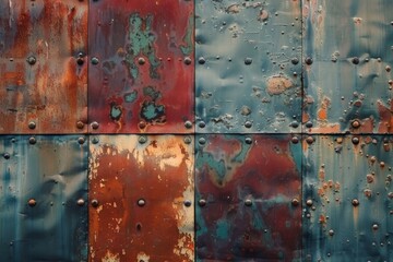 Sticker - Close-up of rusty metal surface with rivets