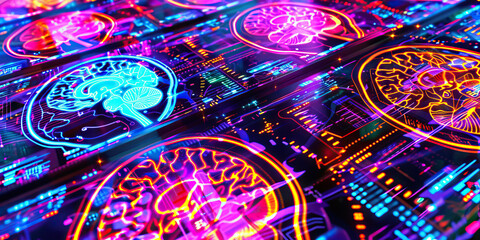 Wall Mural - The Synaptic Symphony: A colorful array of brain scans, displayed on a futuristic screen.