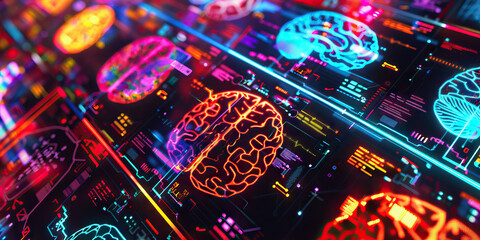 Wall Mural - The Synaptic Symphony: A colorful array of brain scans, displayed on a futuristic screen.