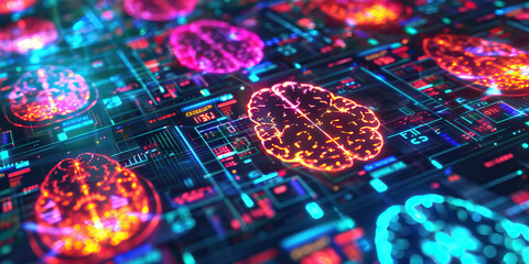 Wall Mural - The Synaptic Symphony: A colorful array of brain scans, displayed on a futuristic screen.