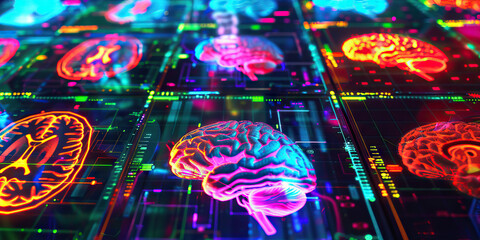 Wall Mural - The Synaptic Symphony: A colorful array of brain scans, displayed on a futuristic screen.