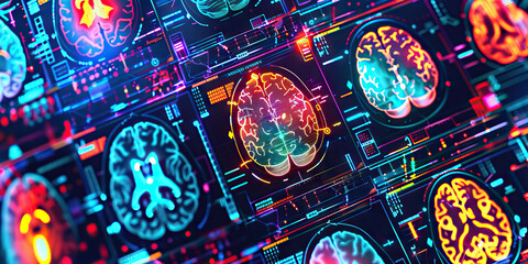 Wall Mural - The Synaptic Symphony: A colorful array of brain scans, displayed on a futuristic screen.