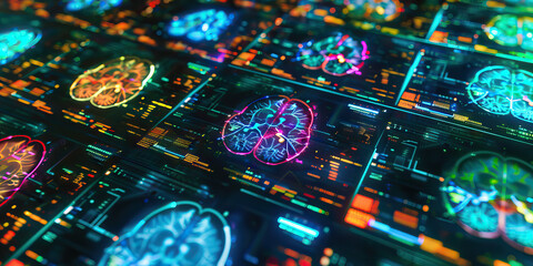 Wall Mural - The Synaptic Symphony: A colorful array of brain scans, displayed on a futuristic screen.