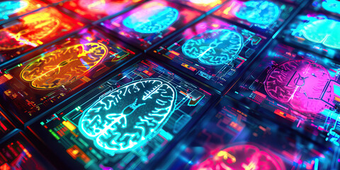The Synaptic Symphony: A colorful array of brain scans, displayed on a futuristic screen.