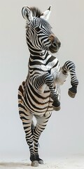Wall Mural - A rearing up zebra, made up for a circus, realistic, white background