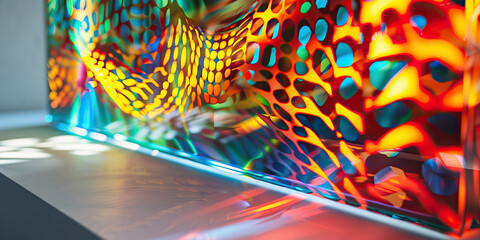 Wall Mural - The Synthetic Serengeti: Vibrant patterns dancing across a liquid crystal display, resting on a clean, white desk.