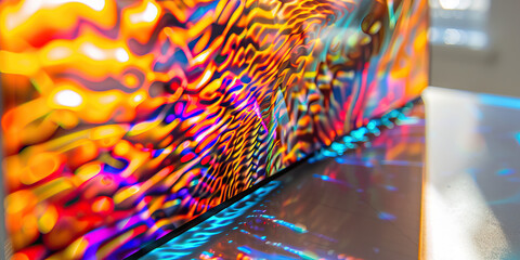 Wall Mural - The Synthetic Serengeti: Vibrant patterns dancing across a liquid crystal display, resting on a clean, white desk.