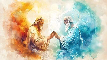 Wall Mural - The Holy Trinity: the Father, the Son, and the Holy Spirit. Digital watercolor painting.