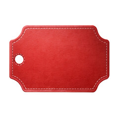 Wall Mural - red leather tag with stitched edges and hole, cut out isolated png transparent