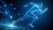 © Mickey - Digital runner with blue light effects - A digital visualization of a runner made with mesh wireframe and blue light effects, symbolizing technology and movement