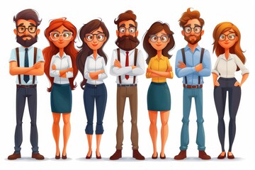 Wall Mural - A lineup of seven diverse animated characters in modern casual attire with confident poses