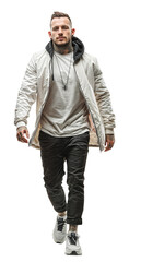 Wall Mural - Isolated walking handsome young man wearing casual clothes, png,cutout on transparent background, ready for architectural visualisation