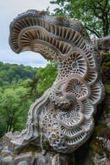 Poster - A sculpture made of rocks and moss on a rocky hillside, AI