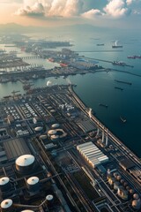 Wall Mural - aerial view of oil refinery and oil terminal in port of singapore
