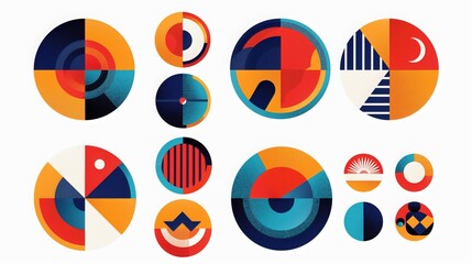 Wall Mural - abstract vector design elements featuring colorful circles and sectors, inspired by glass morphism s