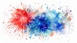 © QuietWord - watercolor illustration , 4th of July theme sparkle or fireworks display in red blue color, color splash splatter , isolated on white background