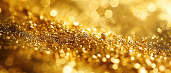 raw gold stone texture surface material close-up with beautiful sparkling shiny bokeh light wide background