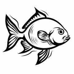 Fish Outline Icon. Isolated Aquatic Tropical Fish with White River Outline