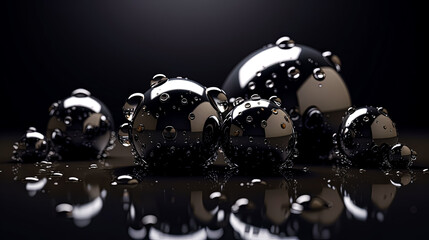 Wall Mural - A group of shiny, metallic spheres are sitting on a dark surface