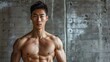 © Serhii - Korean Man. Athletic Adult Asian Athlete with Clean Abdominal Muscles in Beauty Portrait