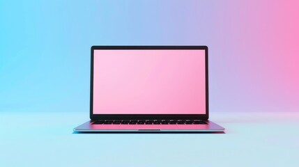 Poster - Laptop Color Background. 3D Rendered Illustration of Floating Computer with White Screen in Modern Design