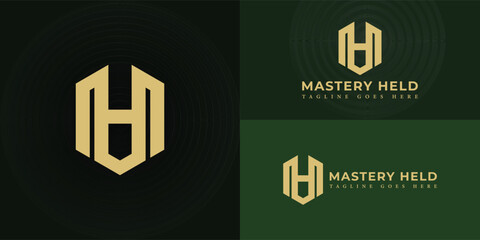 Abstract initial hexagon letters MH or HM logo in luxury gold color isolated on multiple background colors. The logo is suitable for personal branding and business logo design inspiration templates.