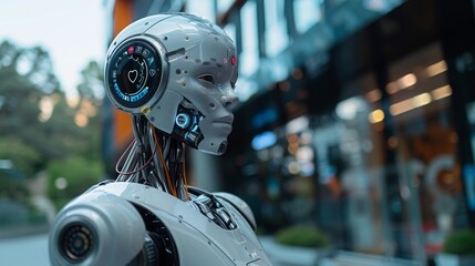 Poster - A close-up image of a medical robot, designed to help doctors diagnose medical conditions. The robots face is visible, and it appears to be looking off to the side.
