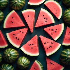 Wall Mural - seamless pattern with red watermelon slices on grey background