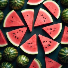 Poster - seamless pattern with red watermelon slices on grey background