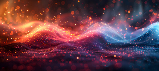 Wall Mural - 3d rendering of abstract digital wave particles with depth of field and bokeh lights. beautiful glow